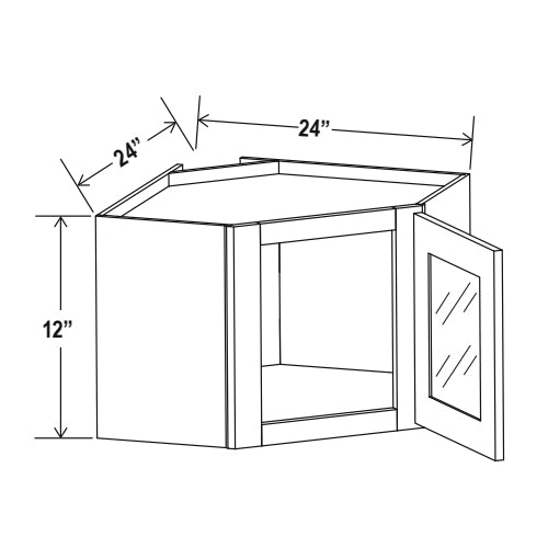 White Shaker Diagonal Glass Door Corner Wall Cabinet
