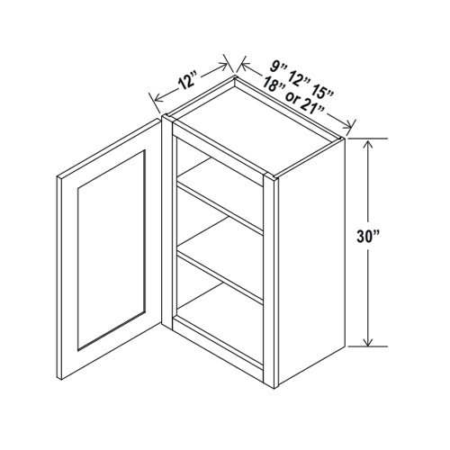 Gabinetes de pared de 30" de alto - Puerta simple White Shaker