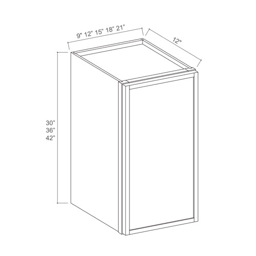 30" High Wall Cabinets - Slim Aston Green Shaker Single Door