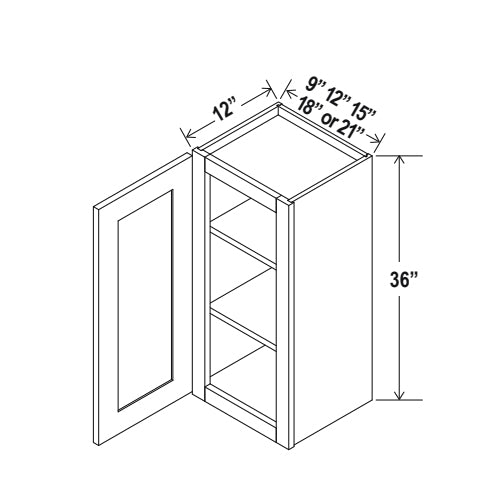 Muebles altos de pared de 36" - Una puerta, estilo "Shaker" blanco