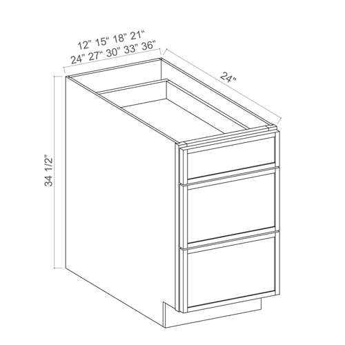 Slim Aston Green Shaker 3 Drawer Bases