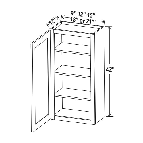 Gabinetes de pared de 42" de alto - Puerta individual estilo Shaker blanco
