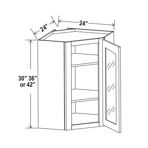 White Shaker Diagonal Glass Door Corner Wall Cabinet